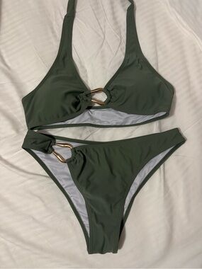 Olive Green Ring-Detail Women's Bikini Set